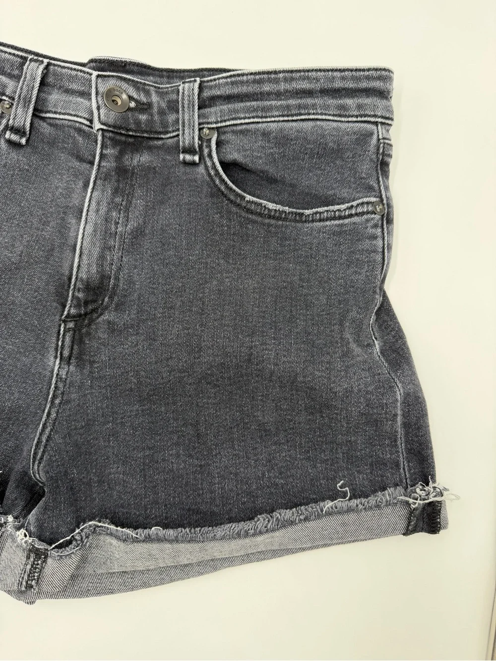 Rag and Bone Nina High Waist Denim Shorts Cuffed Hem Washed Black 27
